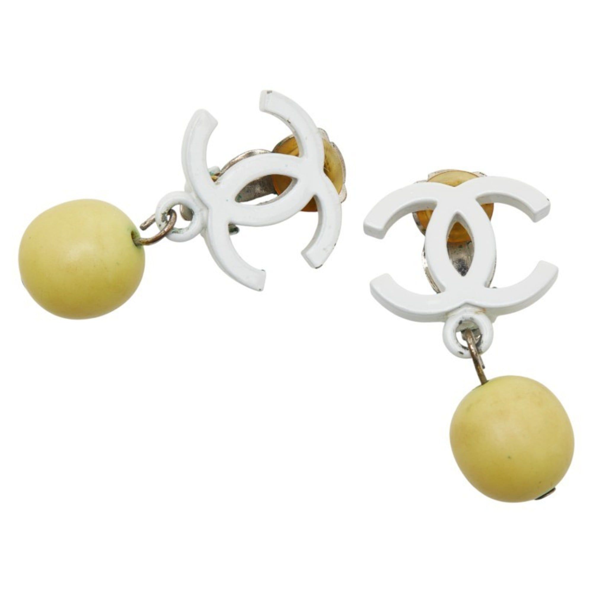 Chanel Chanel Coco Mark Swing Earrings, White and Yellow, Plastic, Women's, CHANEL Size ONE SIZE - 1 Thumbnail