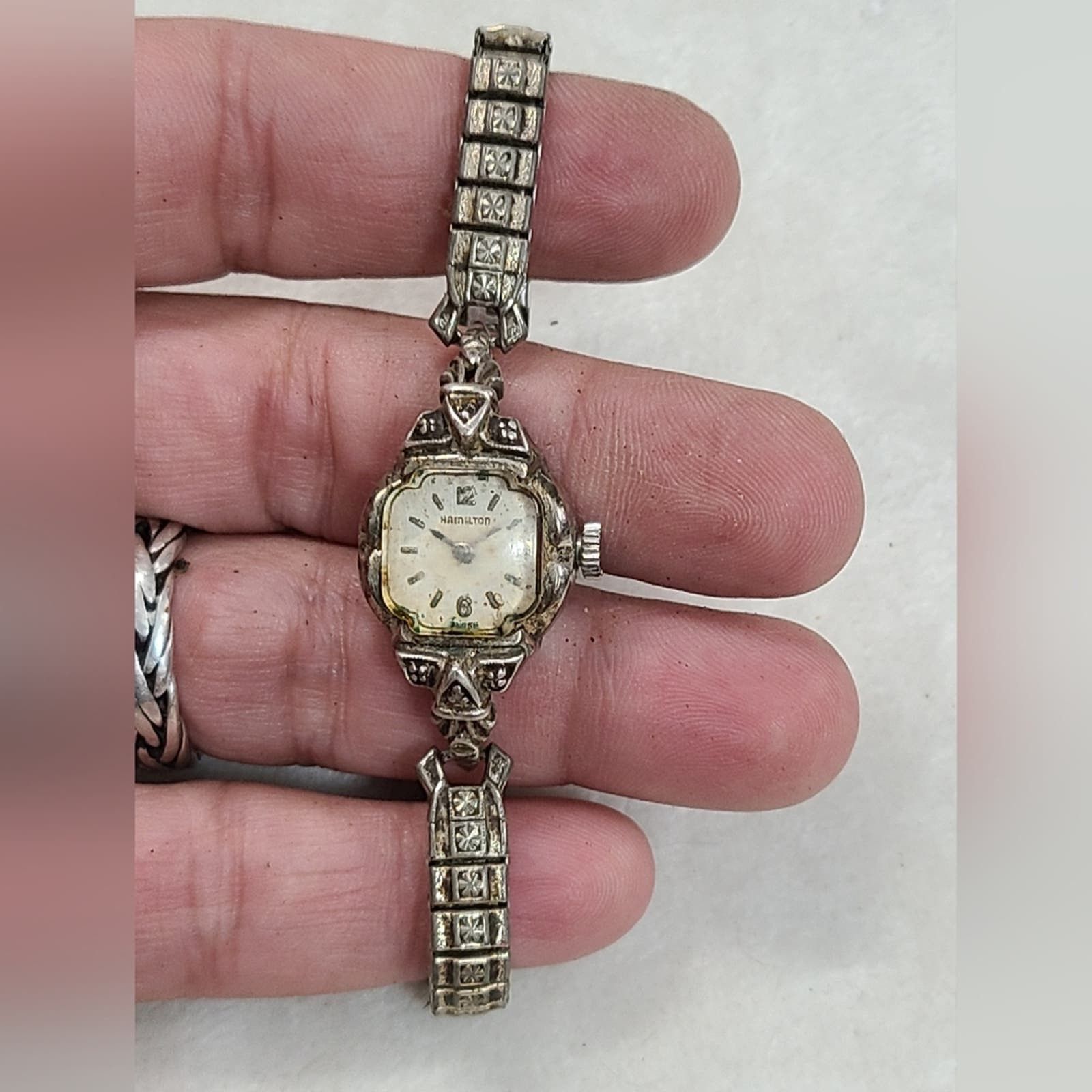 image of Vintage 50S Hamilton Women's 10K Rgp Diamond Accented Watch in Silver