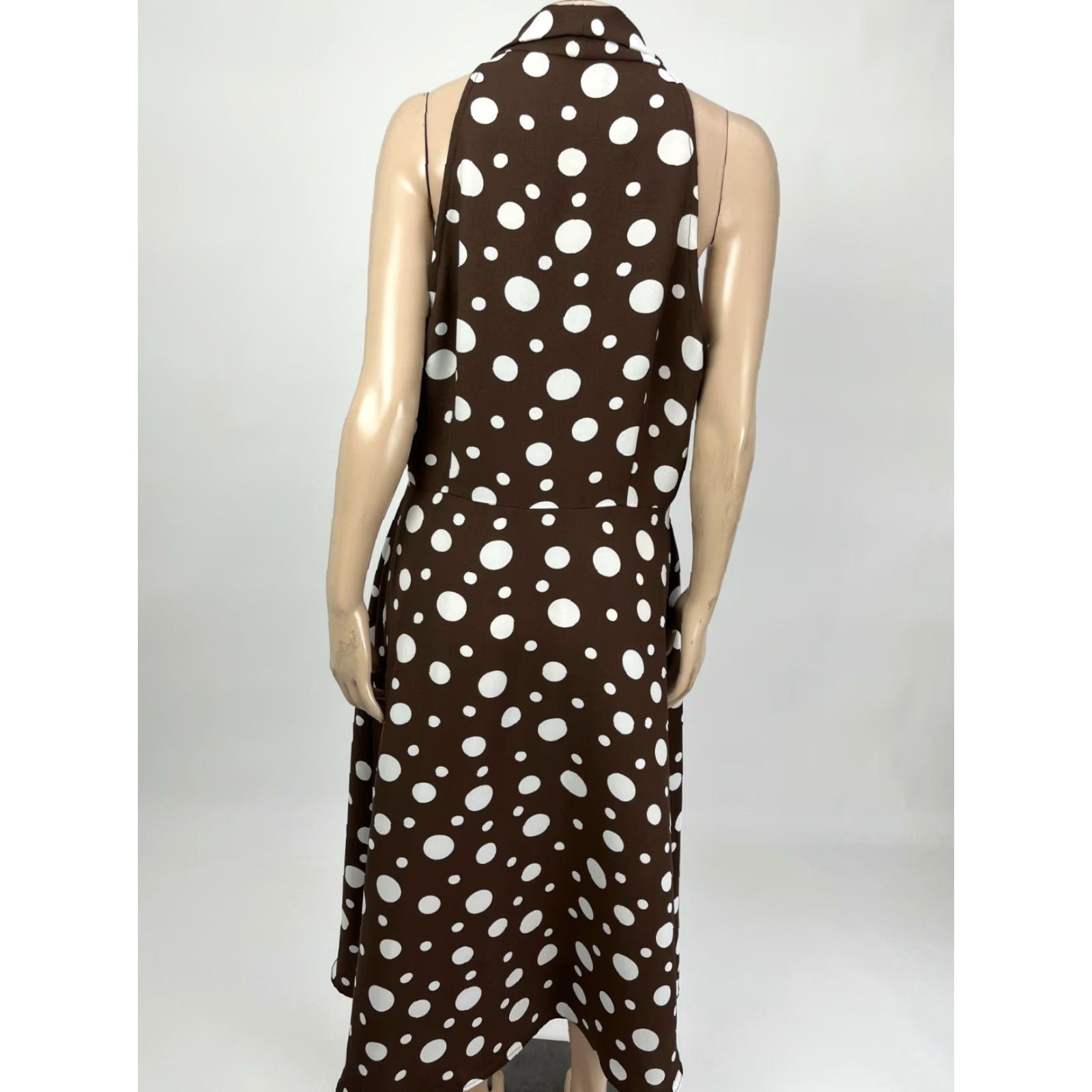 Vintage VINTAGE S.L. Fashions Dress Button Long Polka Dot Polyester Midi Womens 1990s Brown 40" Chest 50 Hip 49 Shoulder to Hem Size XXS / US 00 / IT 34 - 4 Thumbnail
