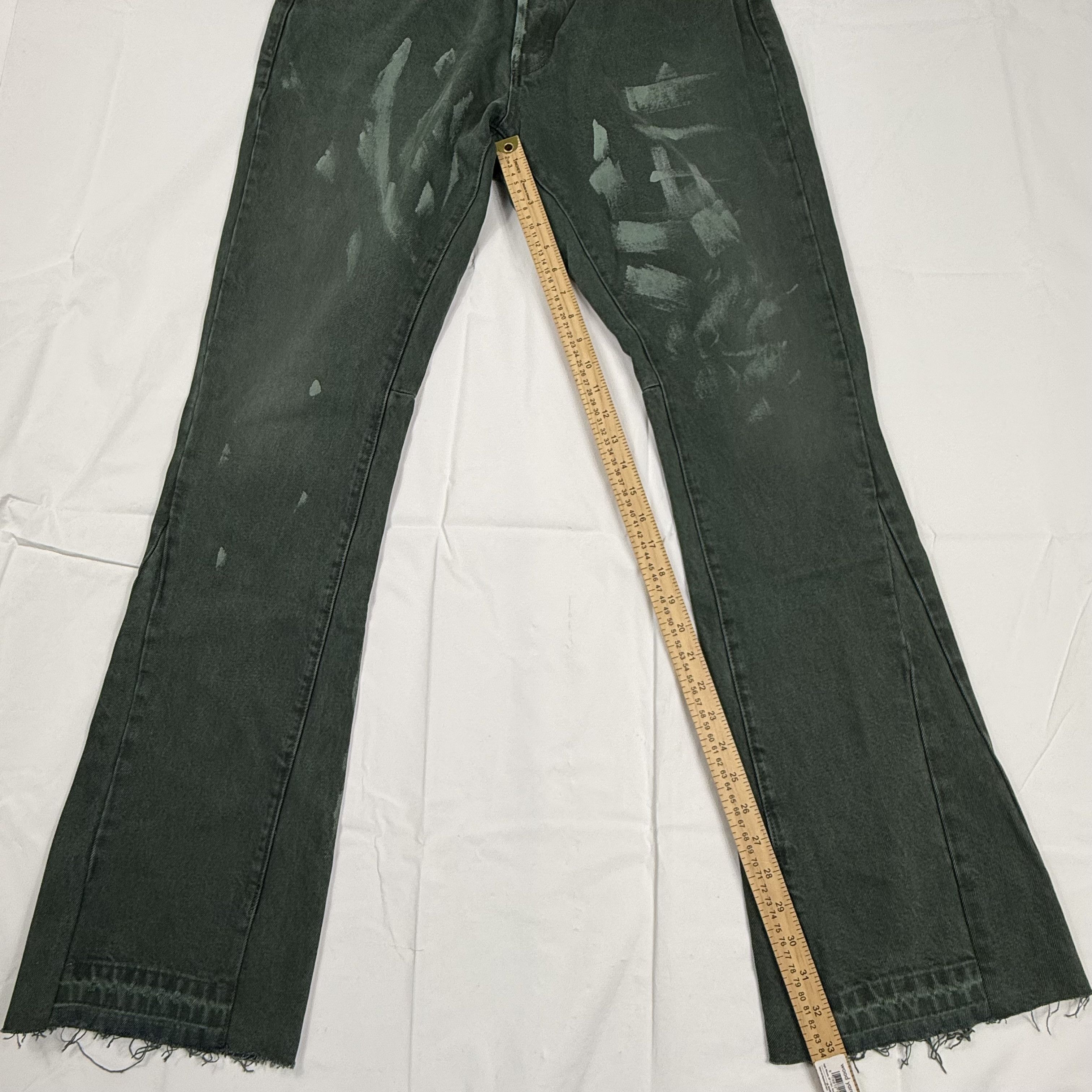 MNML Mnml Mens Green Painted Distressed Raw Hem Jeans Size 34 Size US 34 / EU 50 - 3 Thumbnail