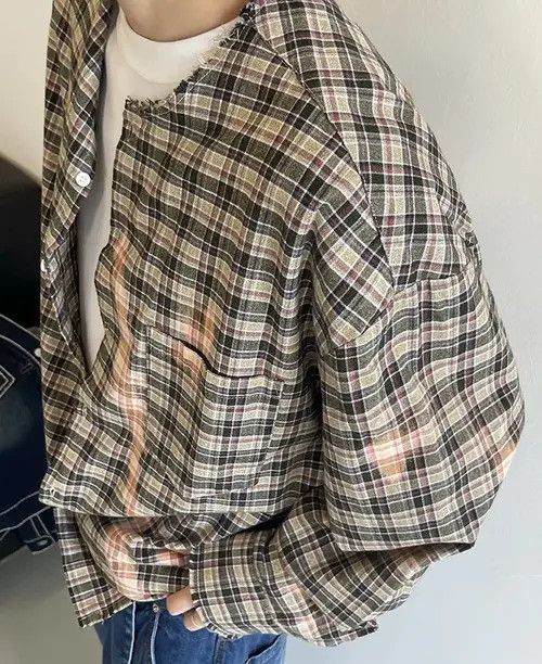 Japanese Brand Outdoor retro dyed plaid check frayed button up shirt Size US L / EU 52-54 / 3 - 3 Thumbnail
