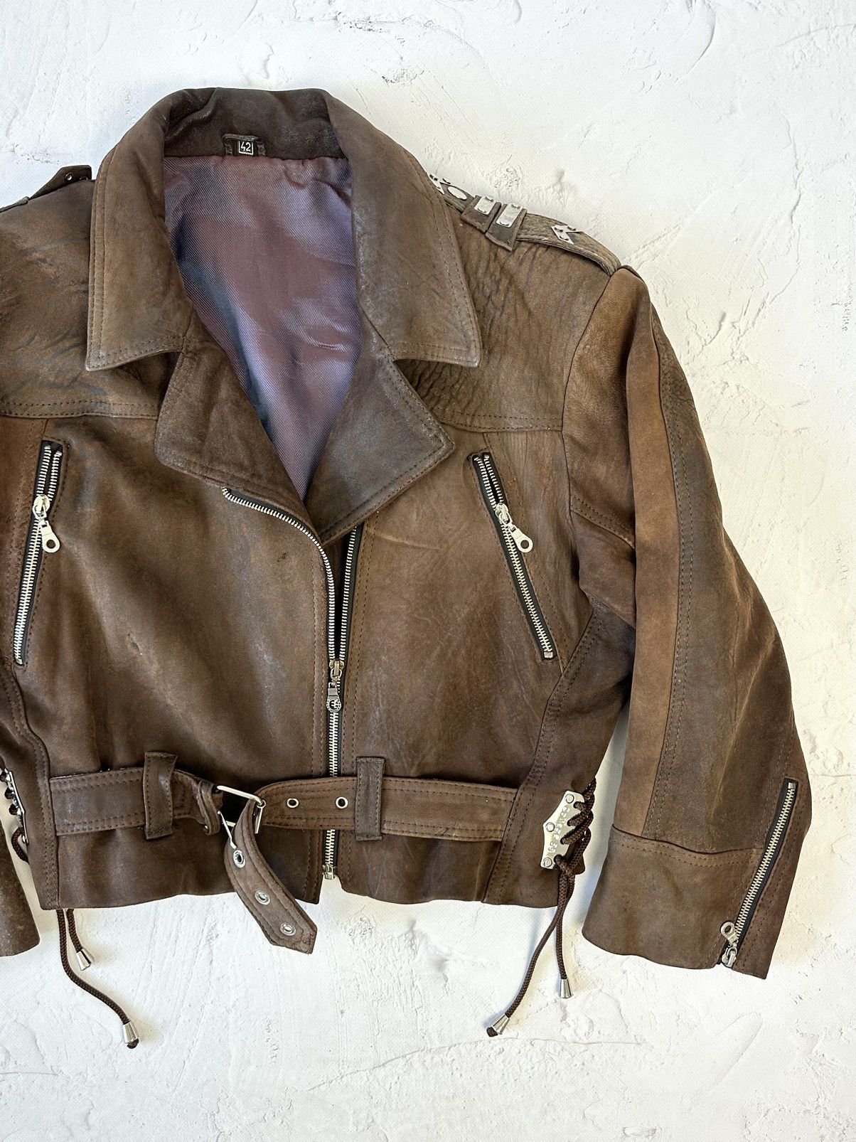 Vintage Vintage Real Leather Brown Cropped Biker Jacket Size M / US 6-8 / IT 42-44 - 3 Thumbnail