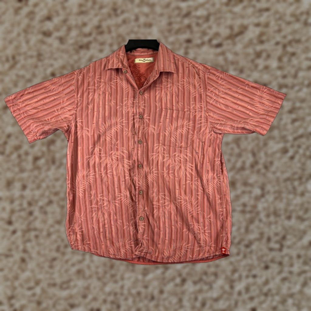 Tommy Bahama Tommy Bahama Shirt Men Large Red Bamboo Stripe Hawaiian Button Up Pocket Beach Size US L / EU 52-54 / 3 - 1 Thumbnail