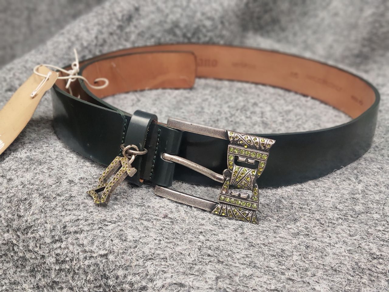 John Galliano New Galliano Design Dark Green Logo Leather Clasp Belt Size ONE SIZE - 4 Thumbnail