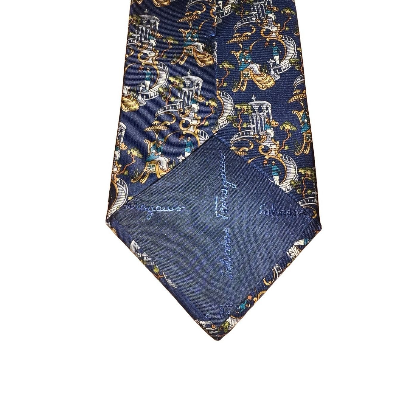 Salvatore Ferragamo Salvatore Ferragamo Navy Whimsical Painting Print Handmade T Size ONE SIZE - 4 Thumbnail