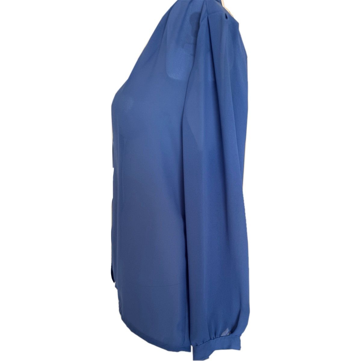 Vintage Copycats L blue pleated button up vintage 70s blouse women Size L / US 10 / IT 46 - 2 Thumbnail