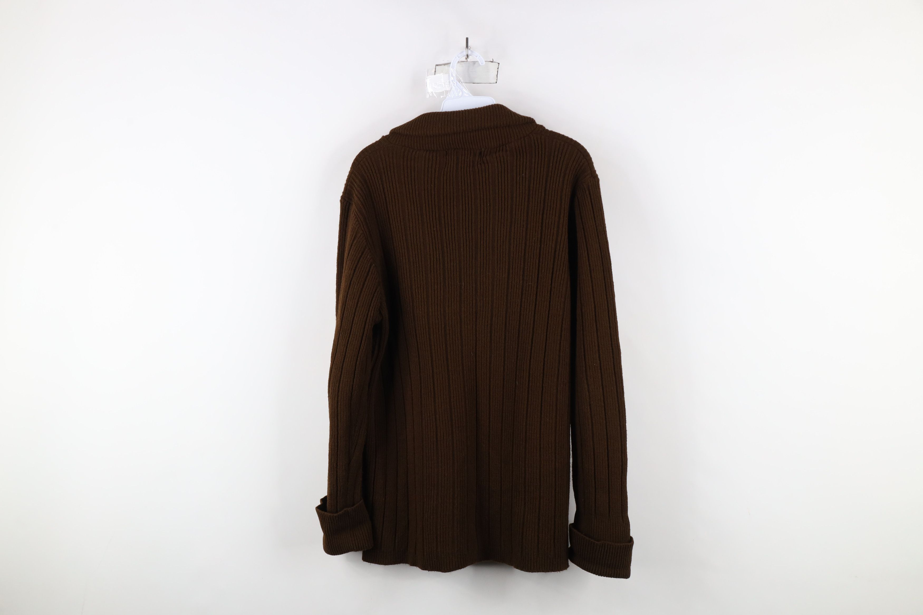 Vintage Vintage 70s Streetwear Ribbed Knit Shawl Cardigan Sweater Size L / US 10 / IT 46 - 9 Thumbnail