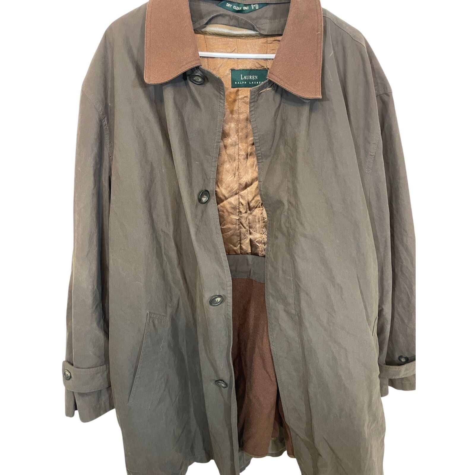 Polo Ralph Lauren Trench Coat Brown Collar Vintage 90s XL