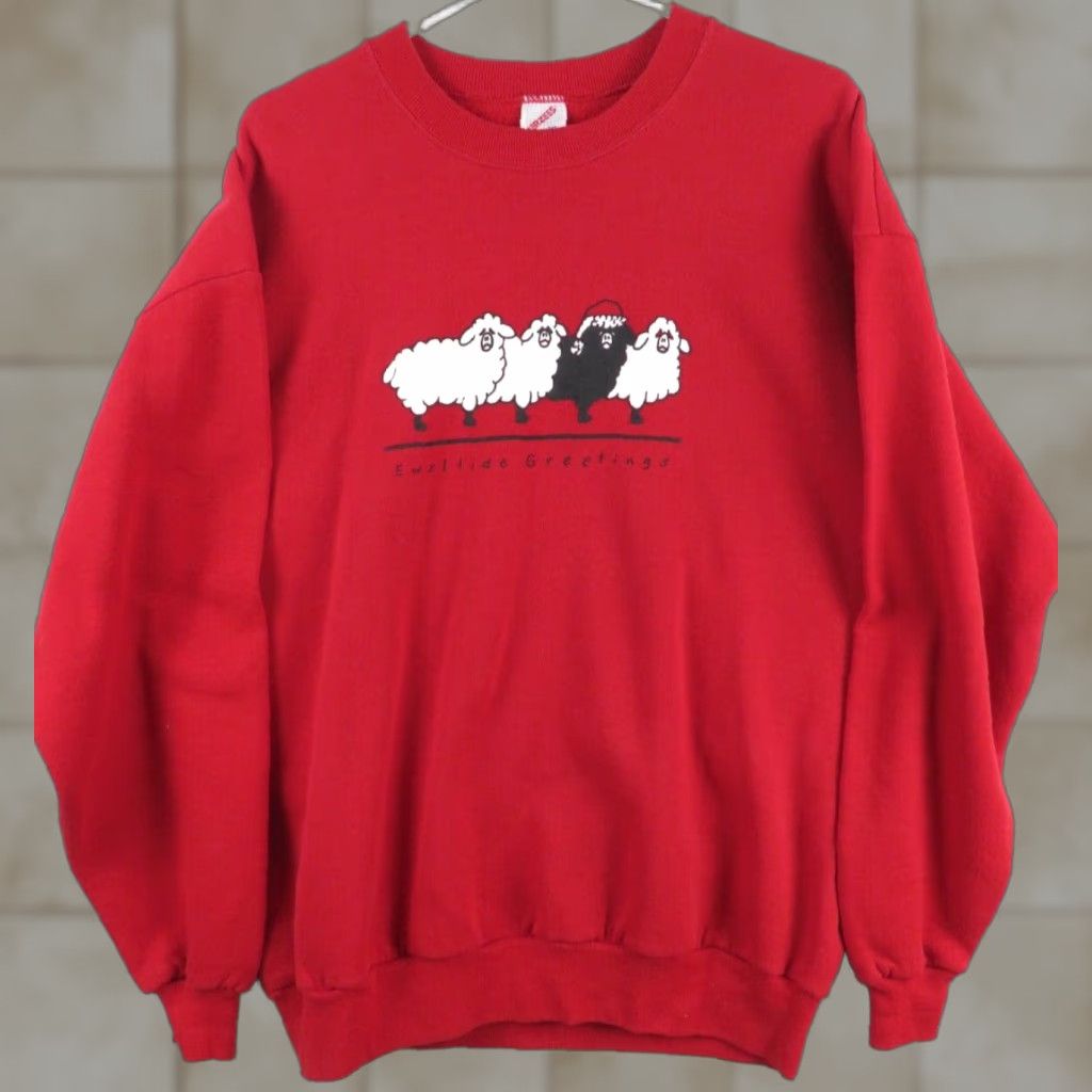 Jerzees VINTAGE Jerzees Sweatshirt XL Men Crew Neck Red USA Graphic Print 80s Sheep Christmas Joke? Size US XL / EU 56 / 4 - 1 Thumbnail