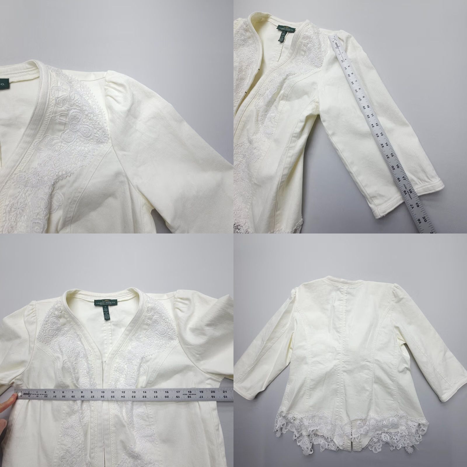Ralph Lauren Lauren Ralph Lauren White Denim Eyelet Jacket 1X Floral Embroidered Jacket Woman Bohemian Size XL / US 12-14 / IT 48-50 - 8 Thumbnail