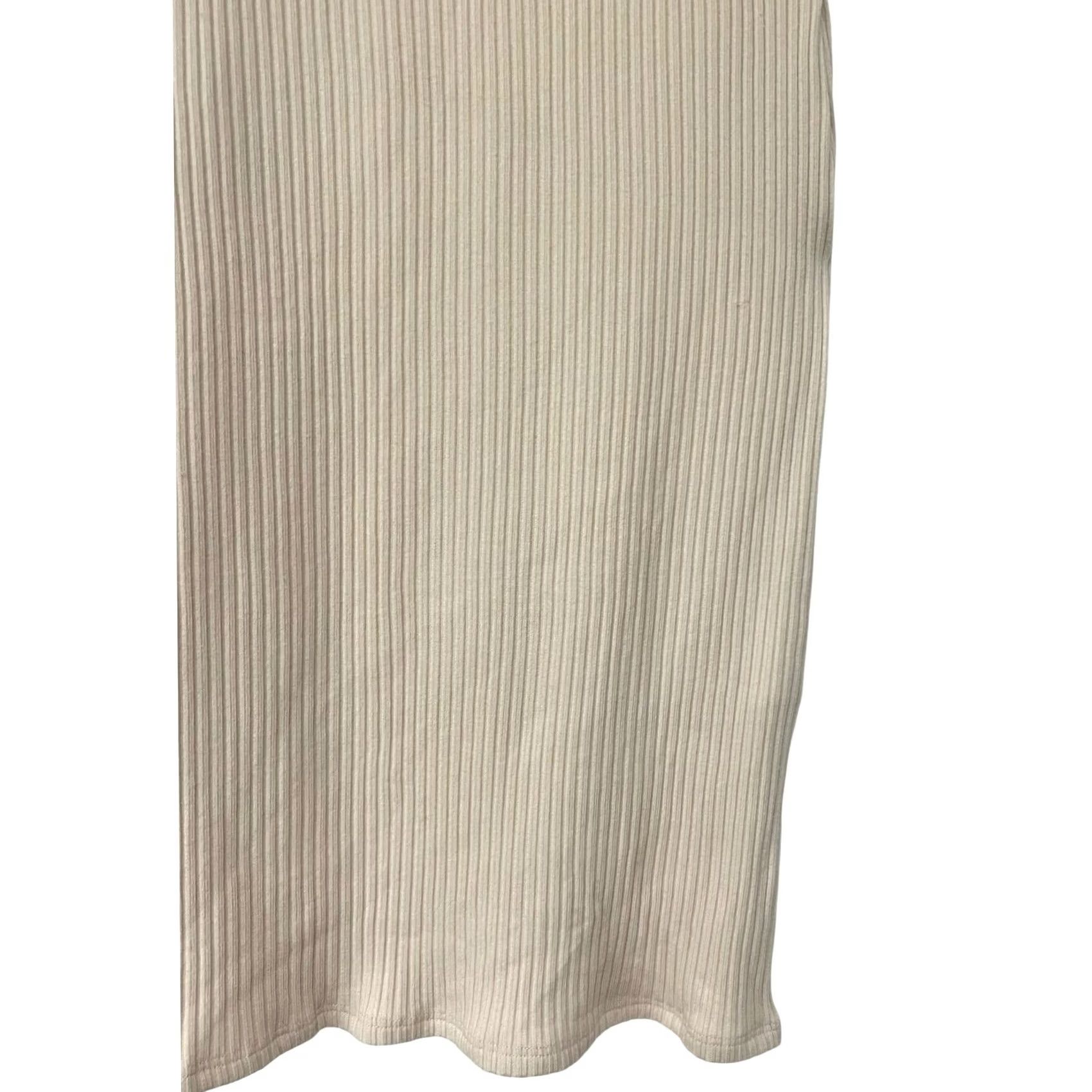 Reformation VINTAGE Reformation Skirt Ribbed Stretch Beige Cotton & Tencel Blend Midi Pull On XS M Beige Solid 90s Party/Cocktail Womens Size 32" / US 10 / IT 46 - 2 Thumbnail