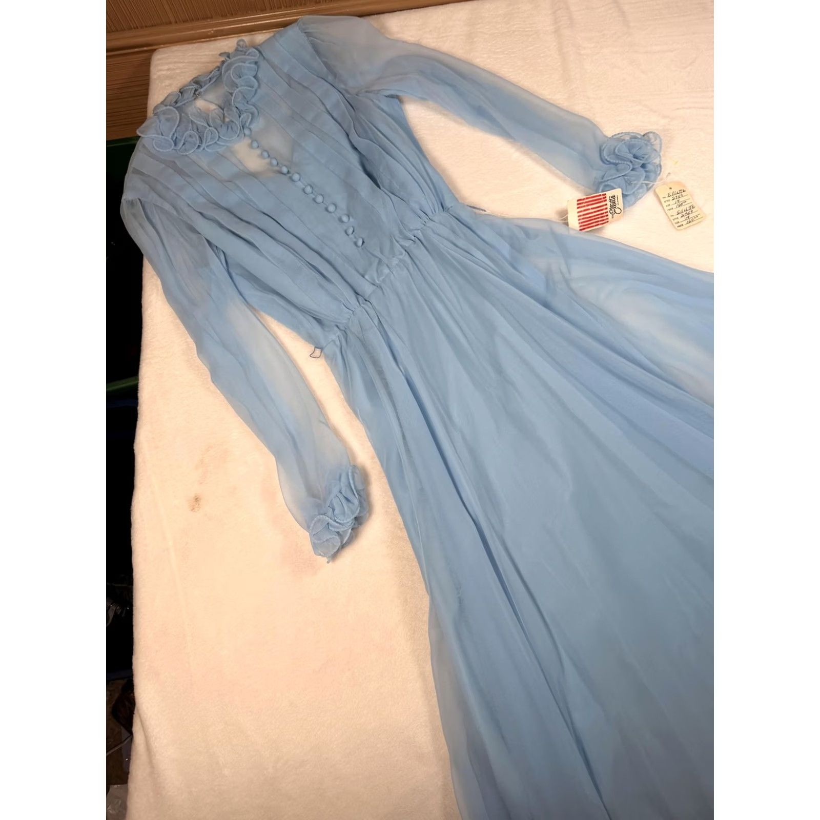 Vintage VINTAGE Miss Elliette Dress 14 Blue Chiffon High Neck Maxi Gown Ruffle Womens Size XL / US 12-14 / IT 48-50 - 5 Thumbnail