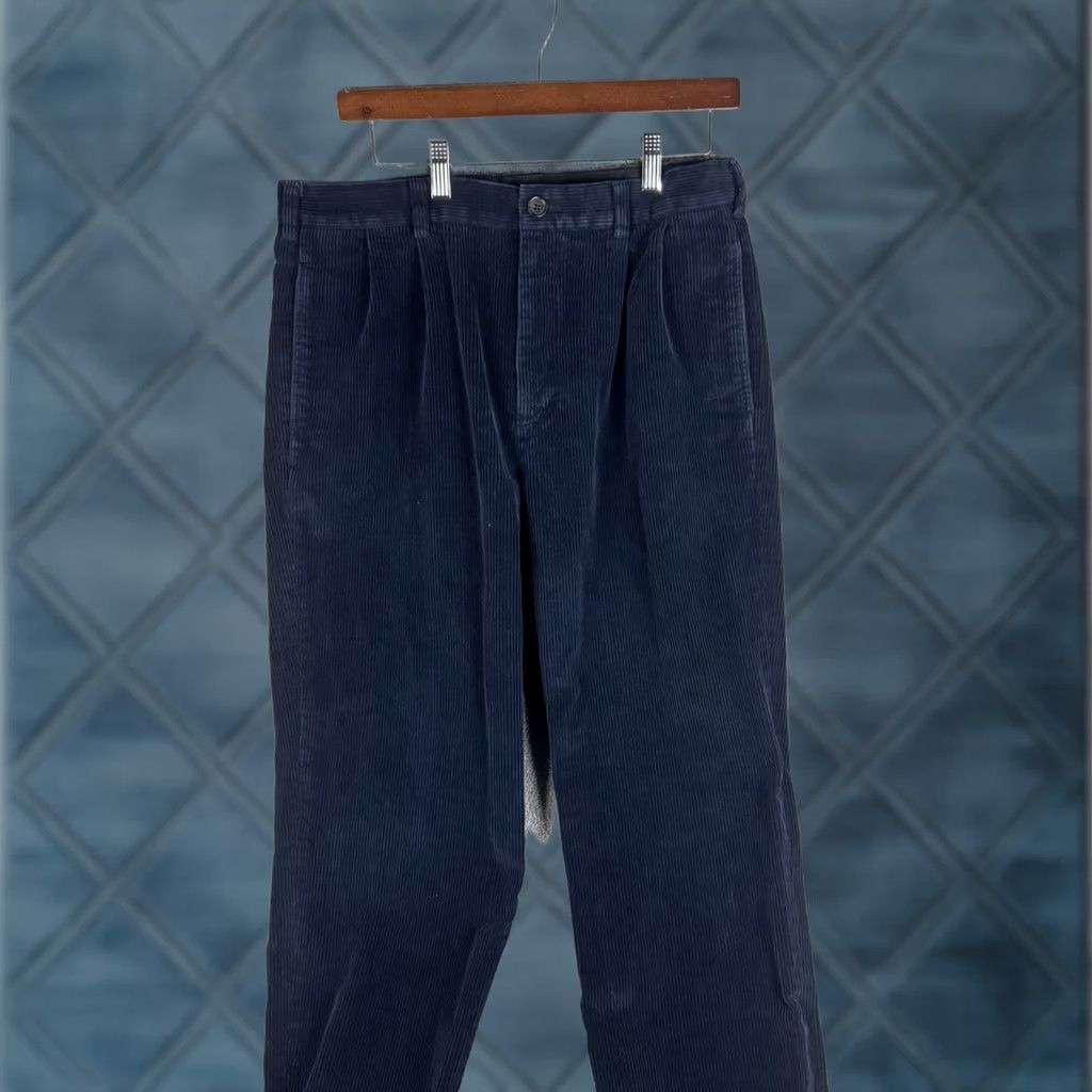 Brooks Brothers Brooks Brothers Elliot Corduroy Dress Pants Mens 35x30 Blue Pleated Cuffed Pockets Front Zip Tie Belt Loop Size US 35 - 1 Thumbnail