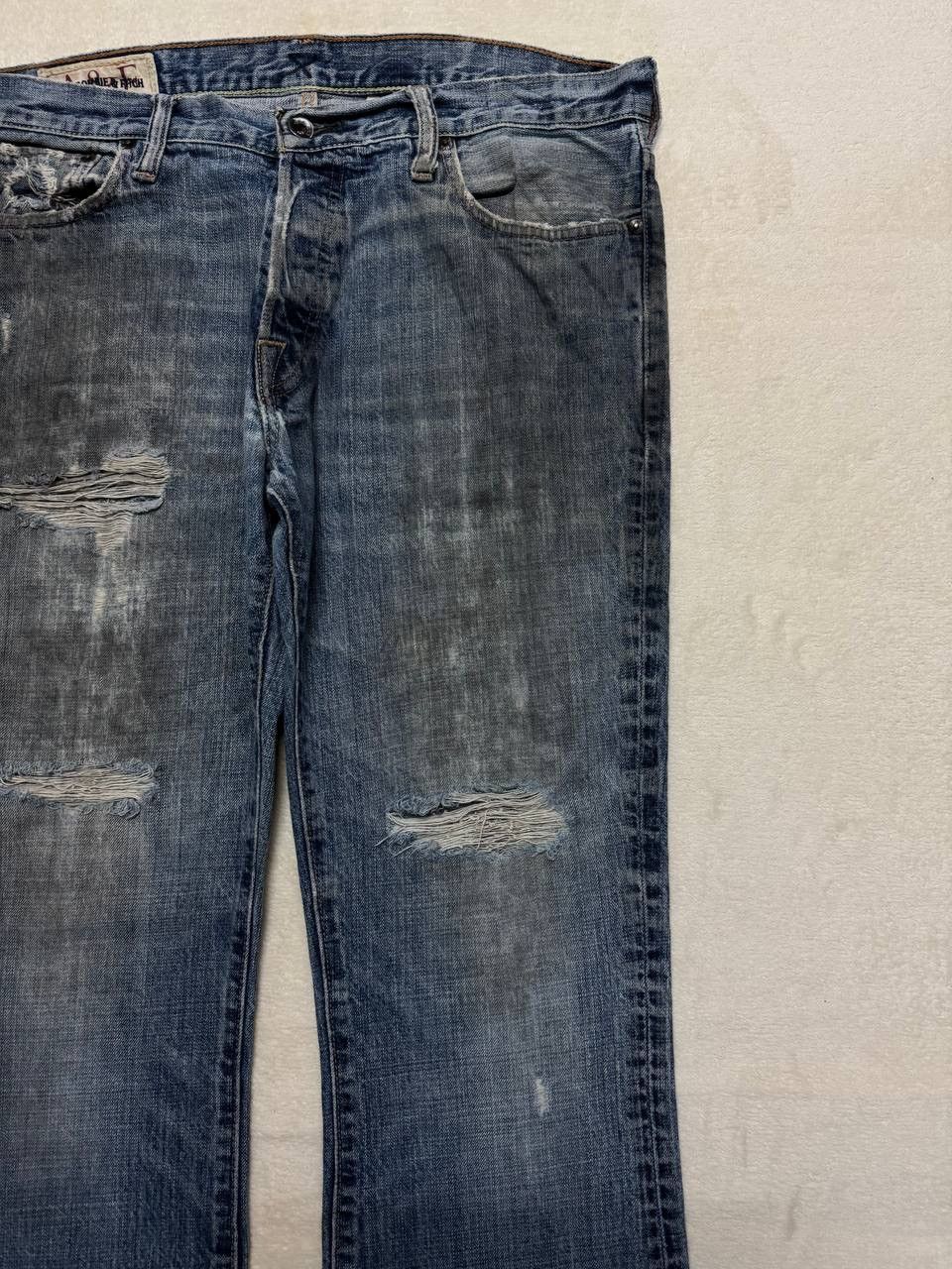 Vintage THRASHED 90s Style Abercrombie Rusty Distressed Flare Jean Size US 35 - 5 Thumbnail