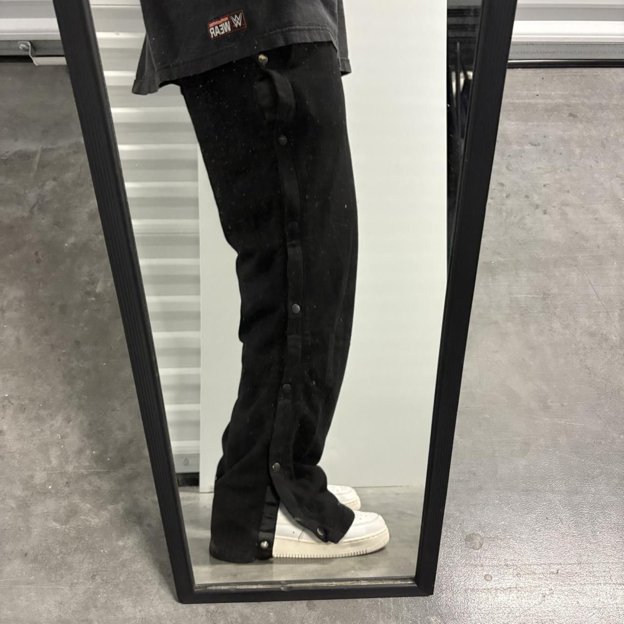 Japanese Brand × Vintage Crazy Vintage Y2K/2000s Baggy Black Wideleg Sweatpants with adjustable buttons! Size US 30 / EU 46 - 1 Thumbnail