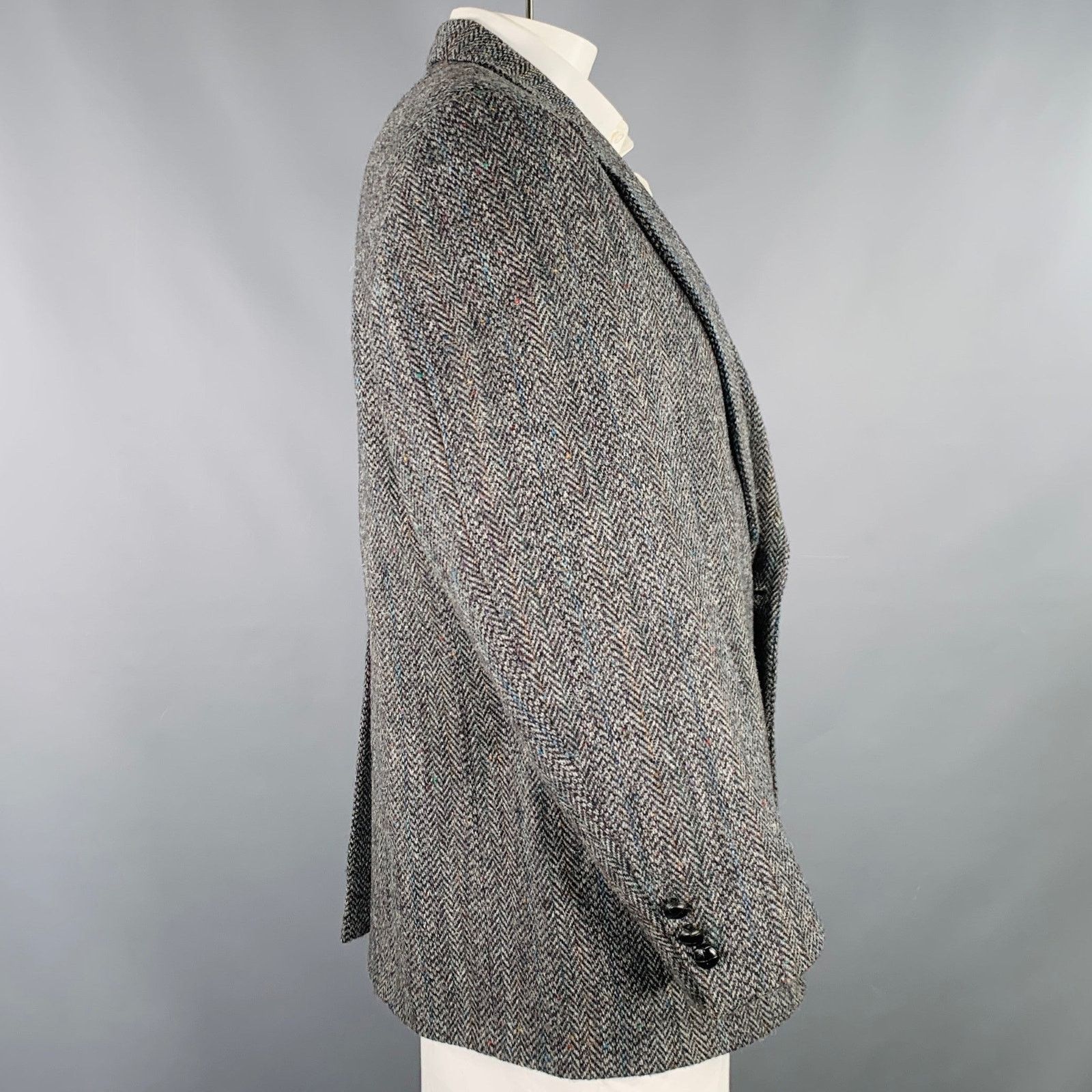 Other Size 46 Grey Black Herringbone Wool Notch Lapel Sport Coat Size 46R - 3 Thumbnail