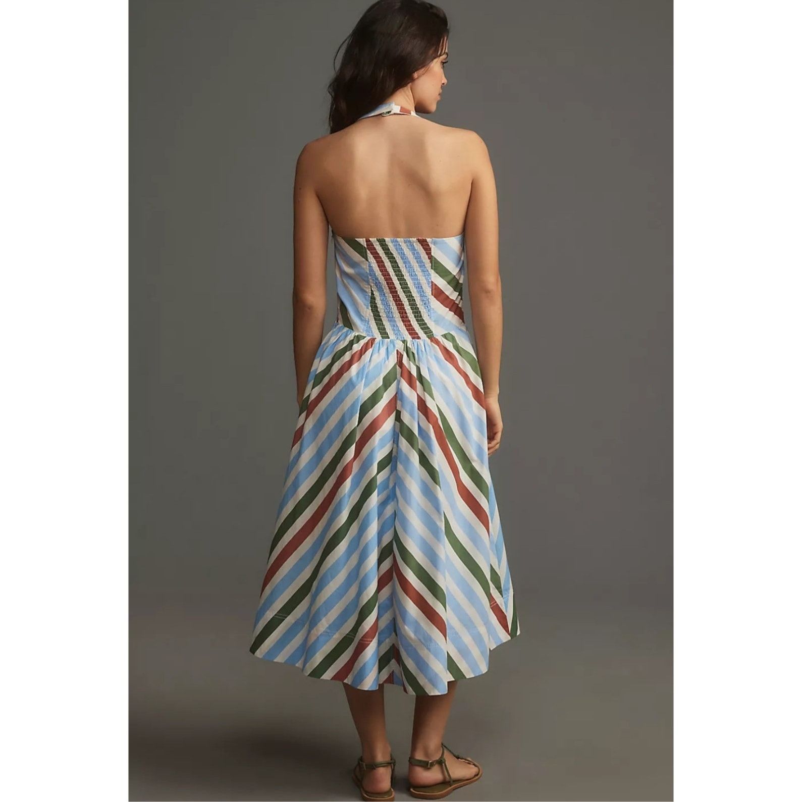 Anthropologie NWT Maeve Halter Midi Sundress $168 XXS Neutral Striped Size XXS / US 00 / IT 34 - 3 Thumbnail