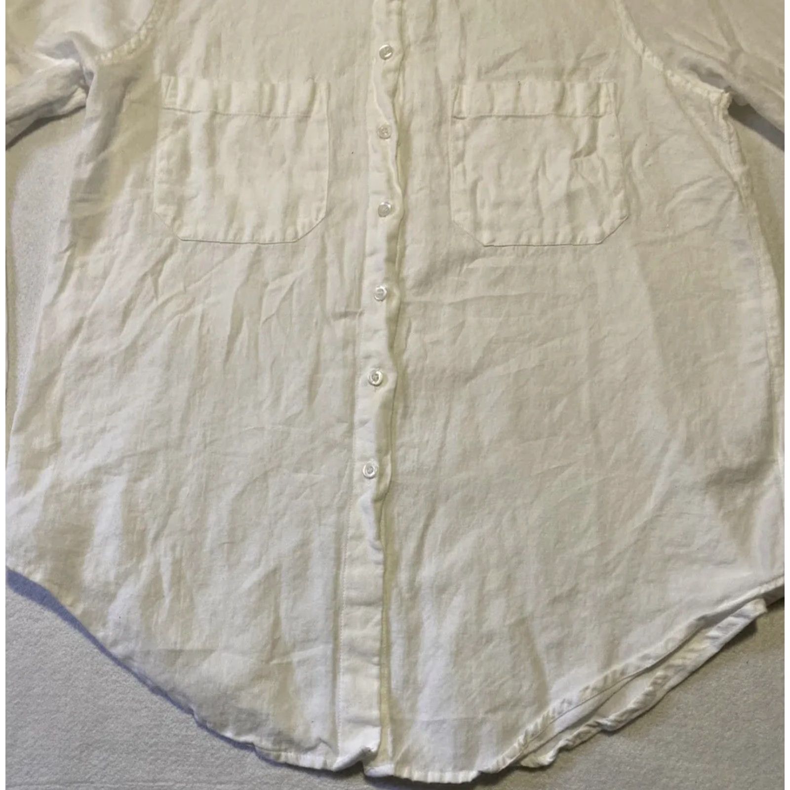 Topshop Topshop Shirt Dress Womens Size 6 Long Sleeve White Linen Cotton Button Collared Casual Short Dress 28-23 Size M / US 6-8 / IT 42-44 - 5 Thumbnail