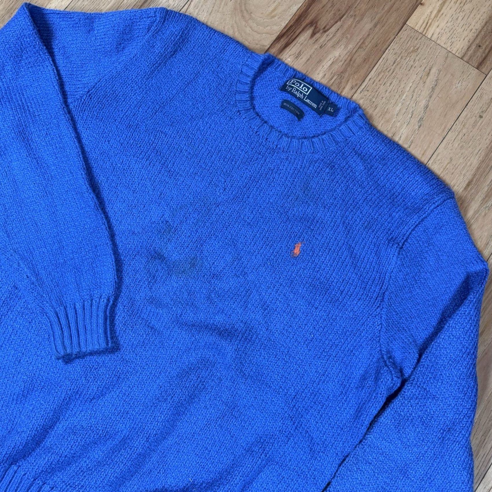 Polo Ralph Lauren VINTAGE Polo Ralph Lauren Sweater Mens XL Blue Crew Neck Cable Knit Cinched Waist Size US XL / EU 56 / 4 - 2 Thumbnail