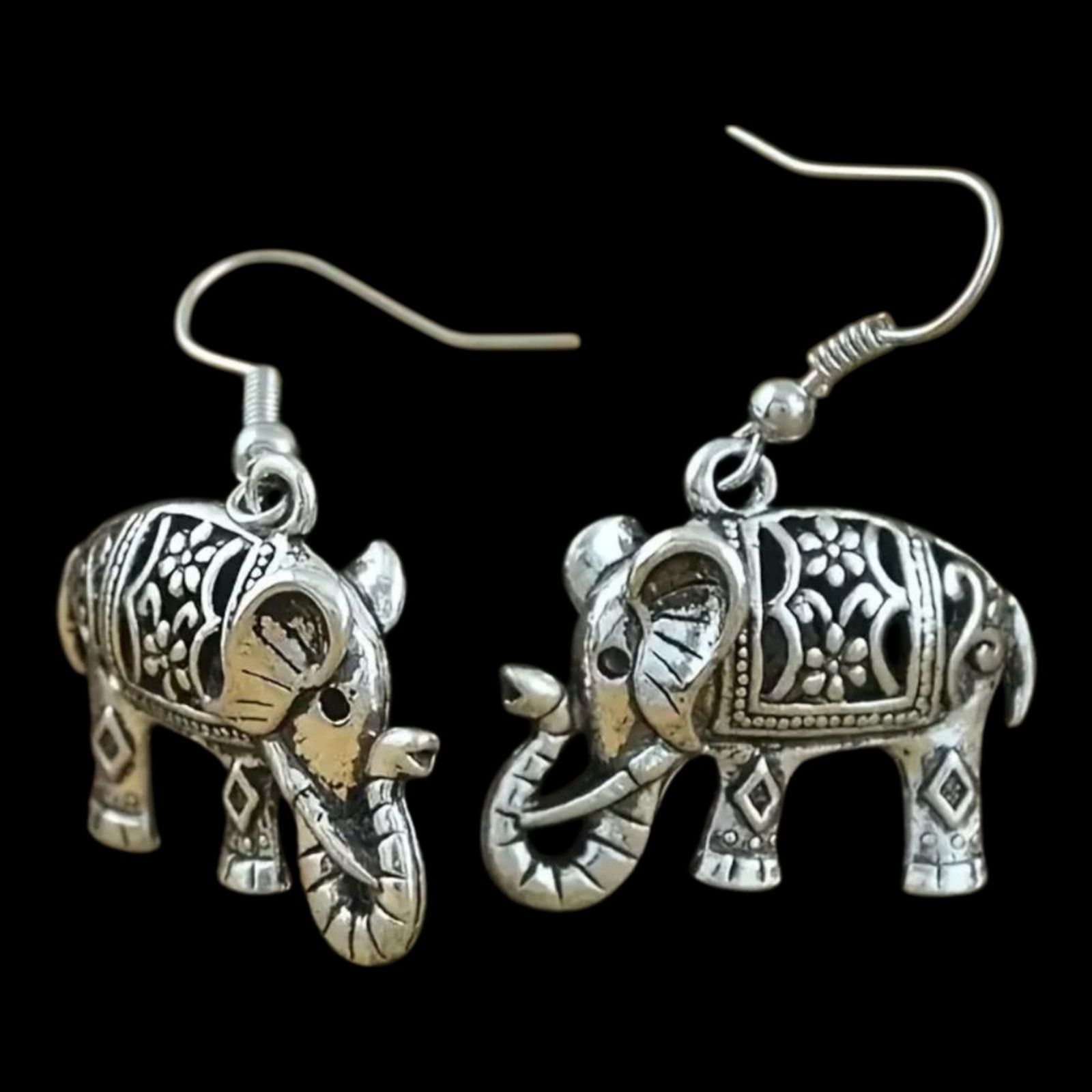 Other Intricate Silver Elephant Earrings - Animal Statement Boho Size ONE SIZE - 6 Thumbnail