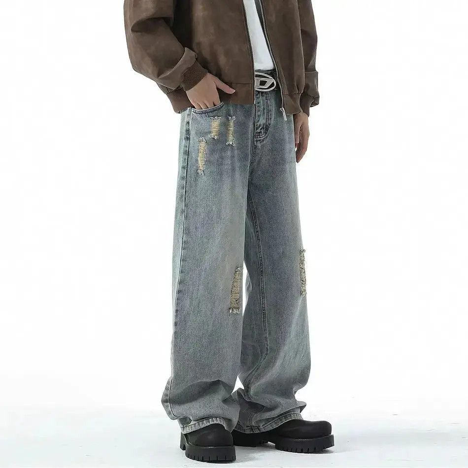 Japanese Brand Broken jeans men's straight loose casual trousers Size US 30 / EU 46 - 4 Thumbnail