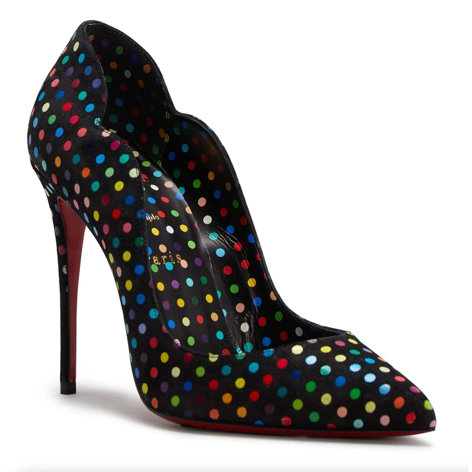 Christian Louboutin Hot Chick 100 Black Suede Multicolor Polka Dot Heel Pump 37 Size US 7 / IT 37 - 3 Thumbnail