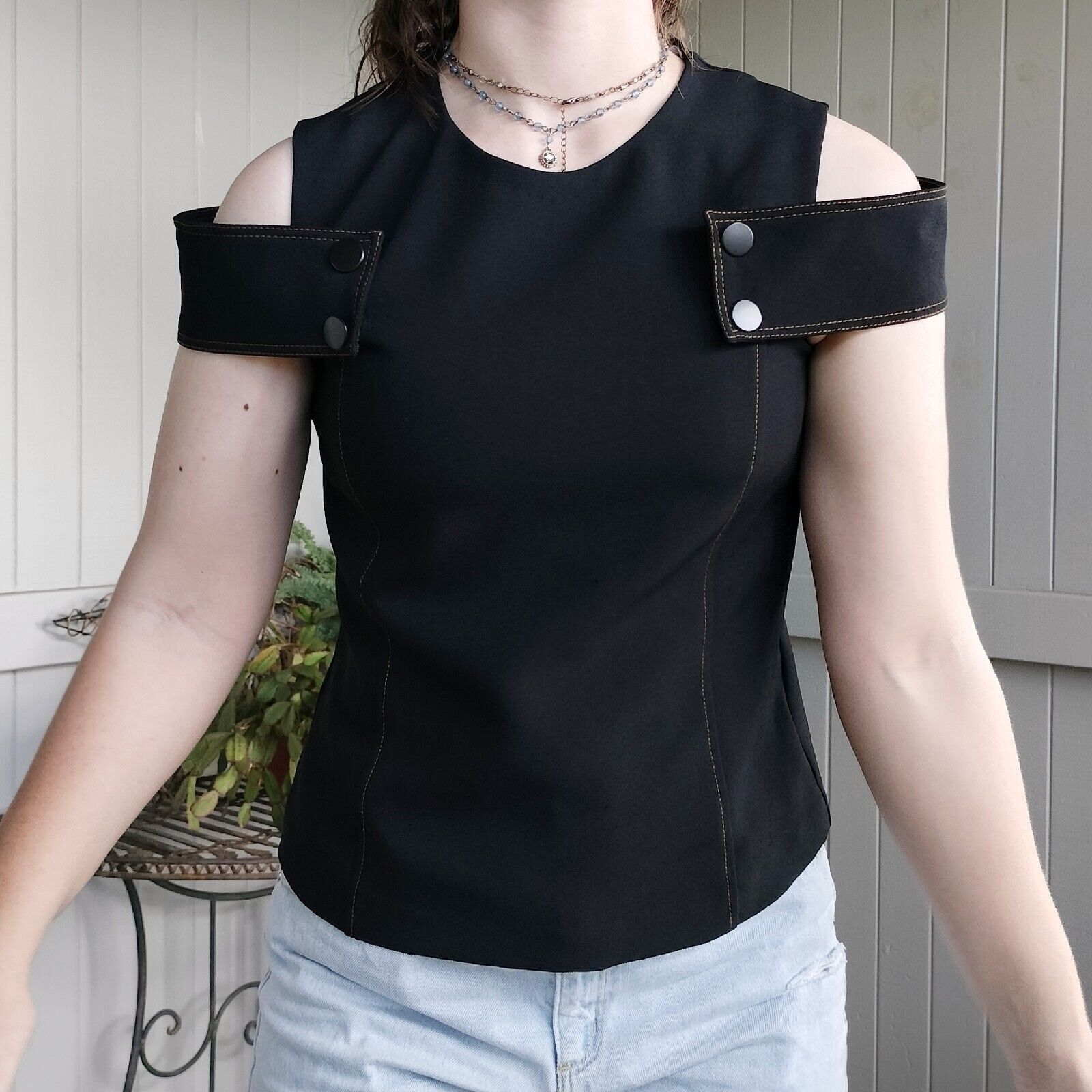 Designer × Man Made In Australia Veronika Maine Blouse Black Short Sleeve Hunger Games Size M / US 6-8 / IT 42-44 - 5 Thumbnail
