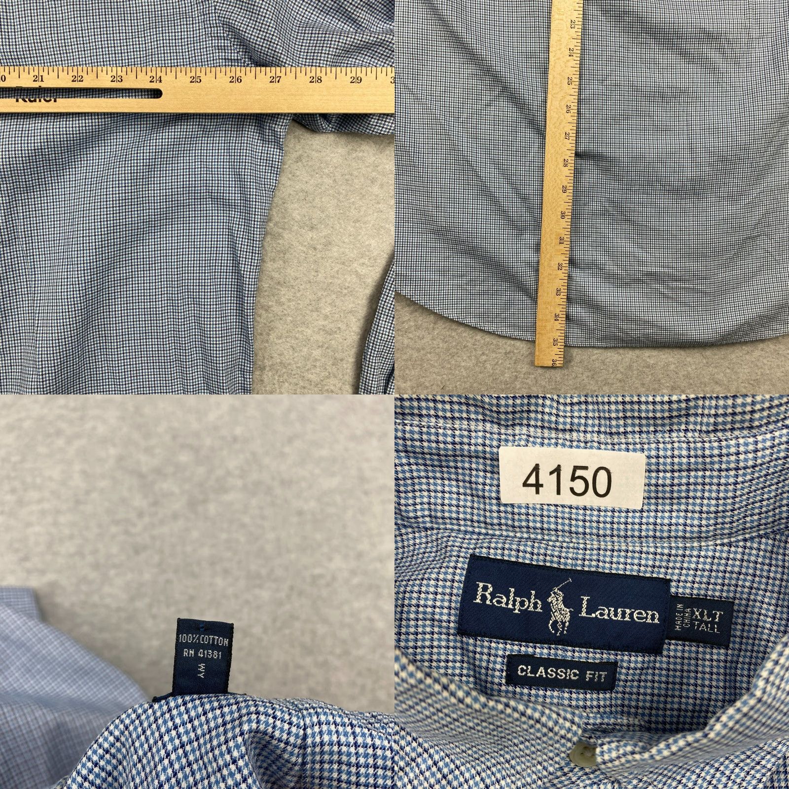 Ralph Lauren Ralph Lauren Button-Down Shirt Men XLT Blue Houndstooth Long Sleeve Classic Fit Button-Up Casual Size US XL / EU 56 / 4 - 8 Thumbnail