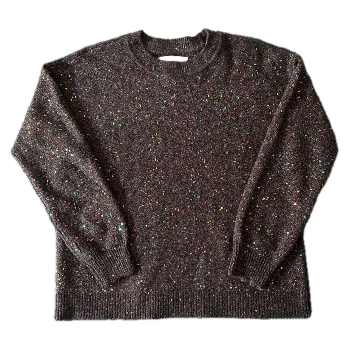 Loft LOFT Dark Gray Rainbow Sequins Knit Crew Neck Sweater size M Size M / US 6-8 / IT 42-44 - 2 Thumbnail
