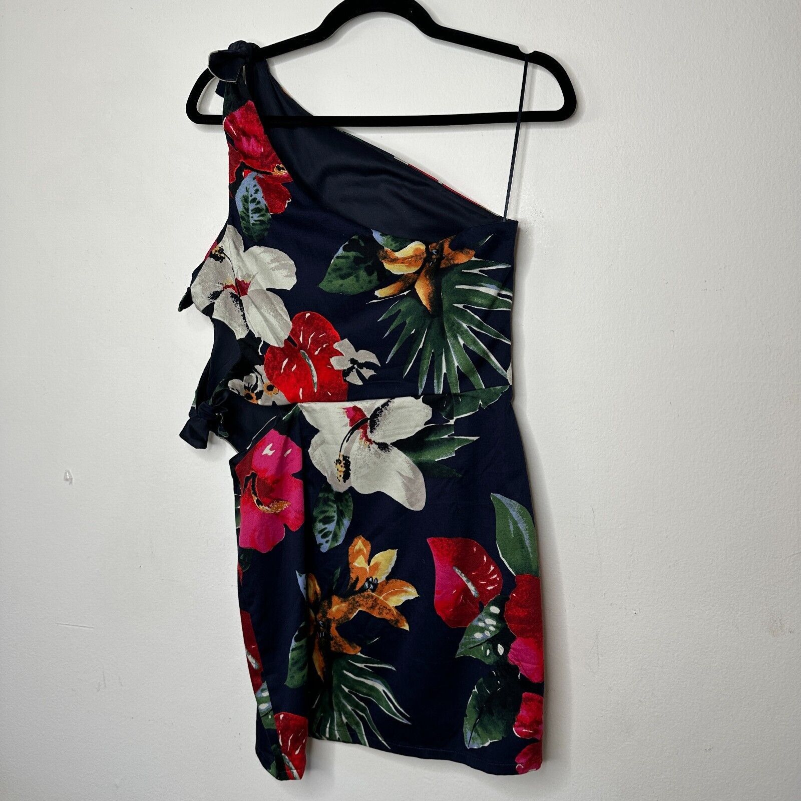 Zara Zara Navy Floral Side Tie One Shoulder Mini Dress Side Zip M Size M / US 6-8 / IT 42-44 - 6 Thumbnail