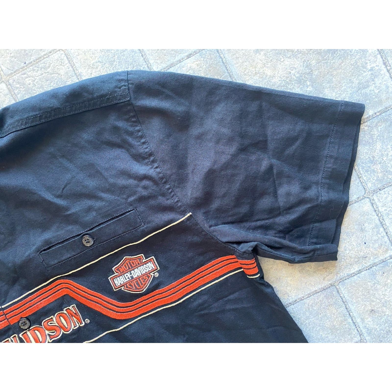 Harley Davidson Harley-Davidson Shirt Mens M Black Orange Short Sleeve Button-Down Embroidered Size US M / EU 48-50 / 2 - 6 Thumbnail