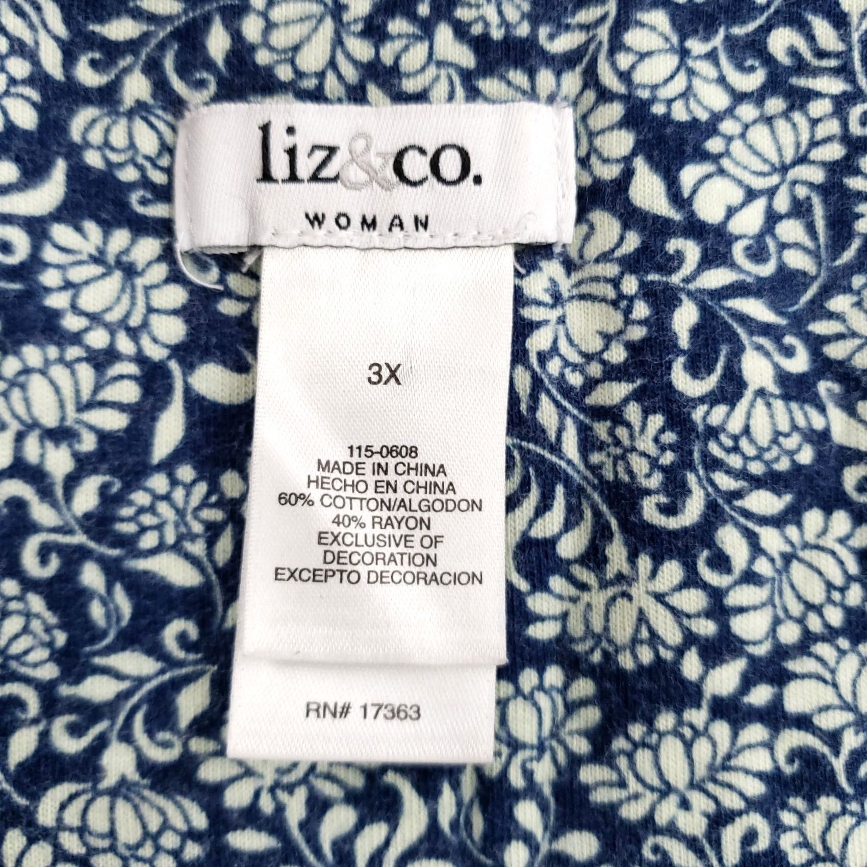CO Liz & Co Gown Womens 3X Blue Floral Ditsy Henley Sleeveless Cotton Plus Dress Size XXL / US 16-18 / IT 52-54 - 6 Thumbnail