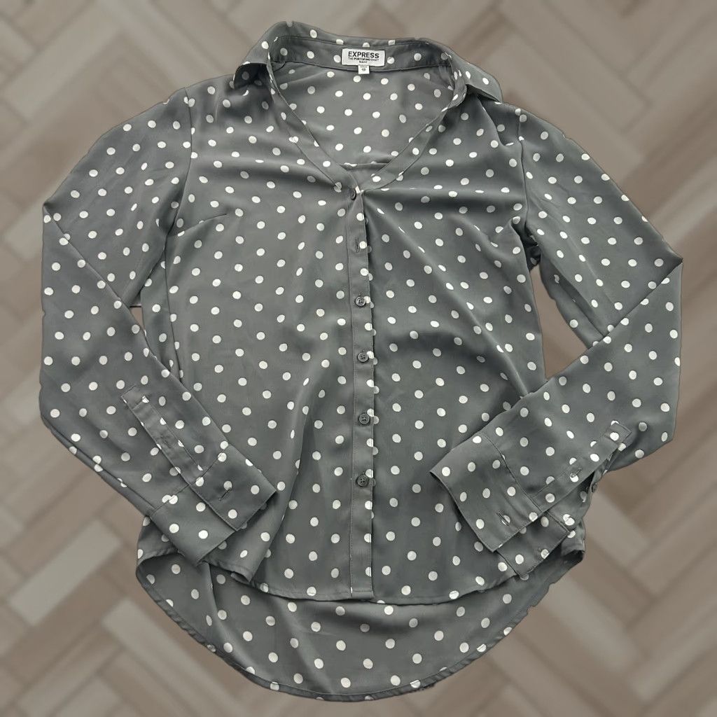 Express Express Portofino Slim Long Sleeve Polka Dot Button Front Top XS Womens Multicolor Shirt Women XS Polka Dot Button-Up Express Slimming Size XS / US 0-2 / IT 36-38 - 1 Thumbnail
