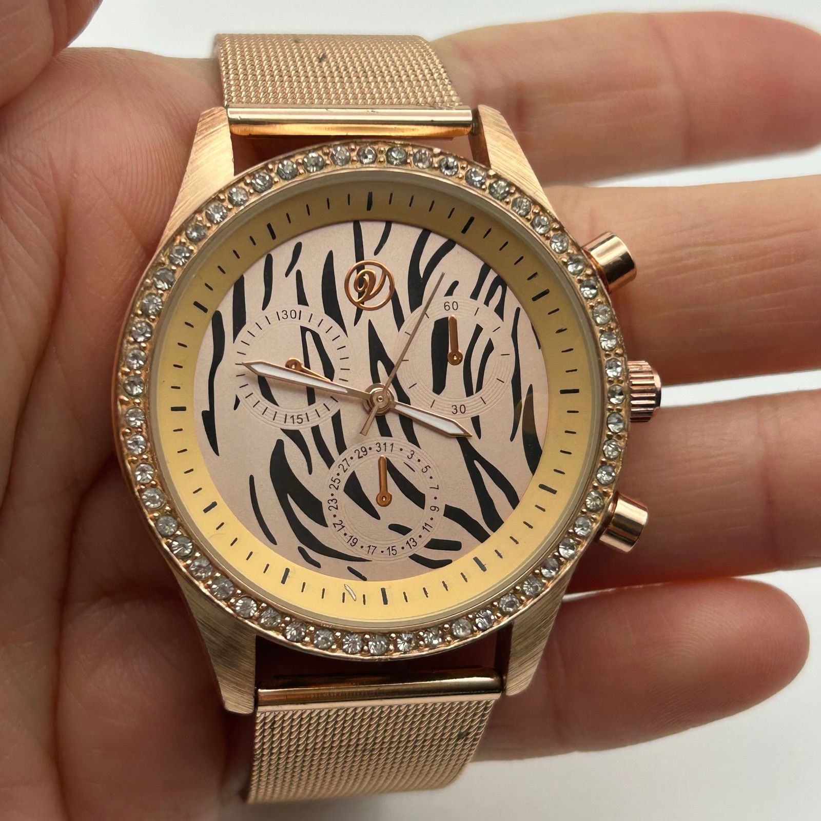 Other Animal Print Crystal and Gold Metal Face Watch Gold MeshBand Size ONE SIZE - 7 Thumbnail
