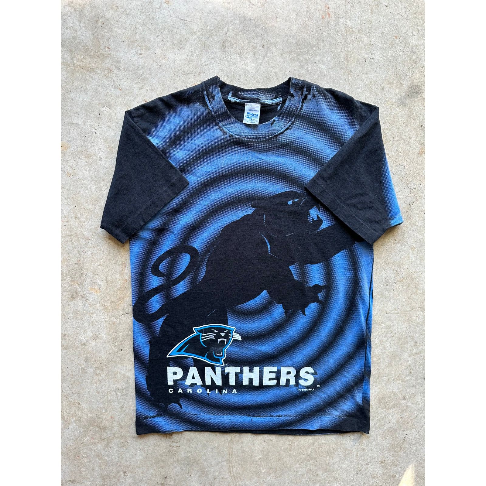 NFL × Salem Sportswear × Vintage Vintage Carolina Panthers 1993 Spiral All Over Print T-Shirt Size US M / EU 48-50 / 2 - 1 Thumbnail