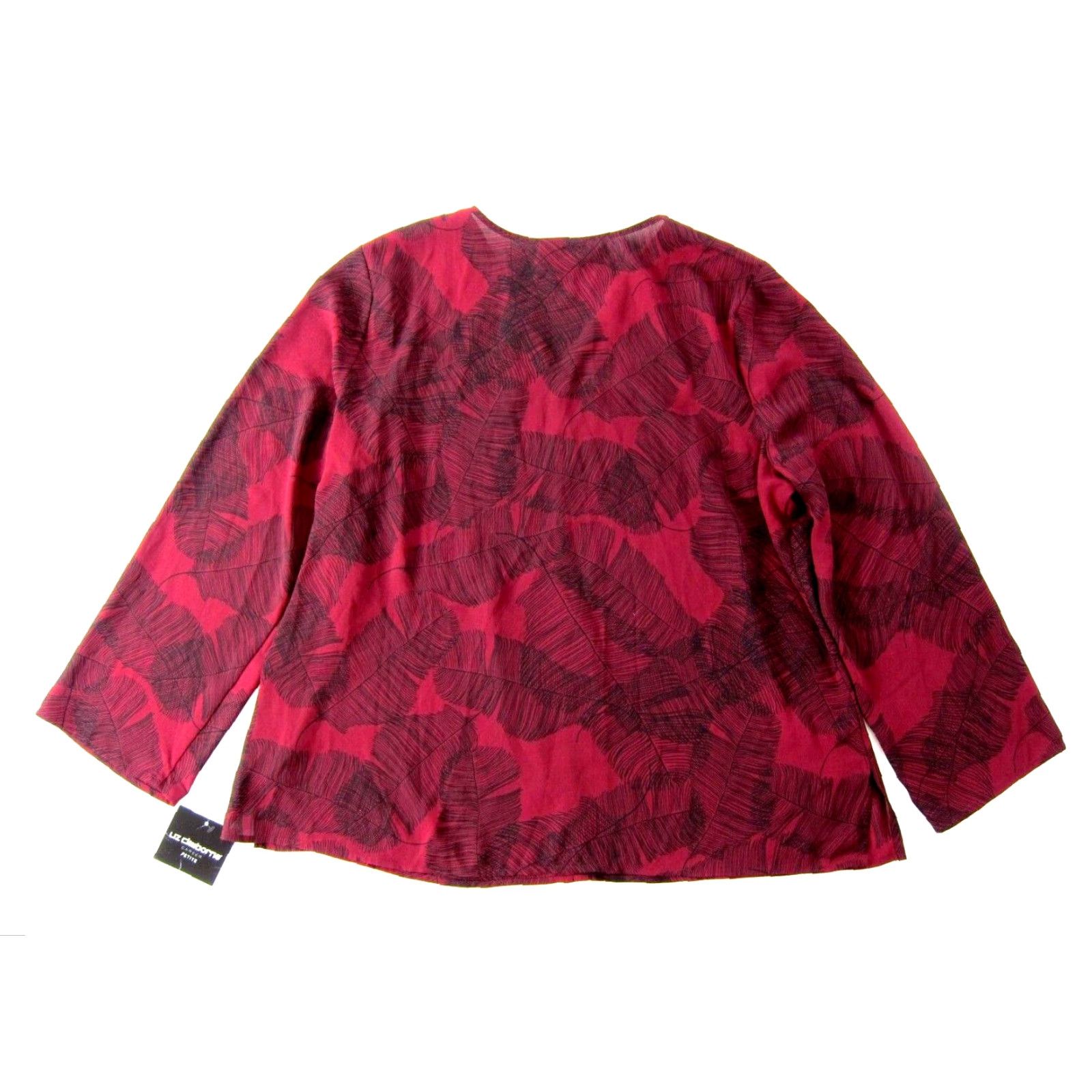 Liz Claiborne NWT Liz Claiborne Career Burgundy Red Feather Floral Beaded V-Neck Blouse PXL Size XL / US 12-14 / IT 48-50 - 2 Thumbnail