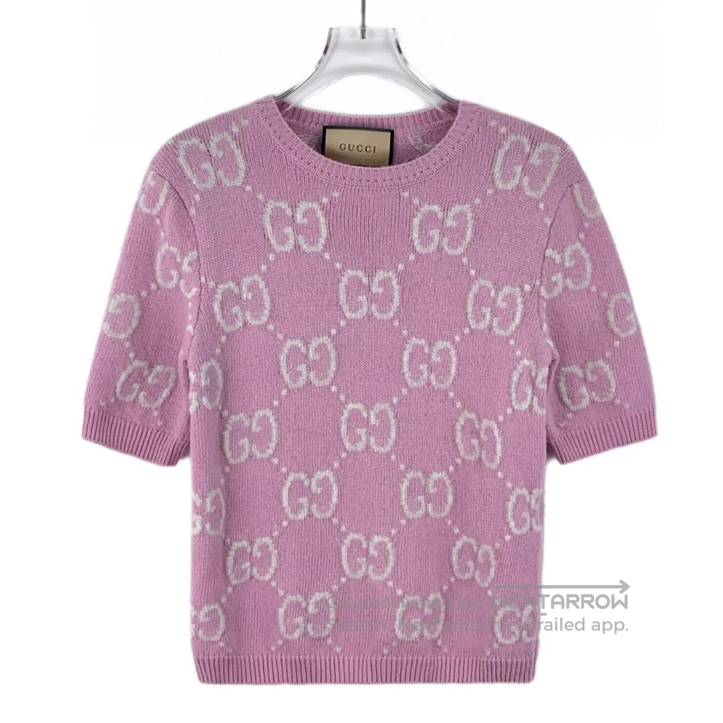 Gucci Guicci Pink Logo Jacquard Full Print Wool Crew Neck Short Size XS / US 0-2 / IT 36-38 - 1 Thumbnail