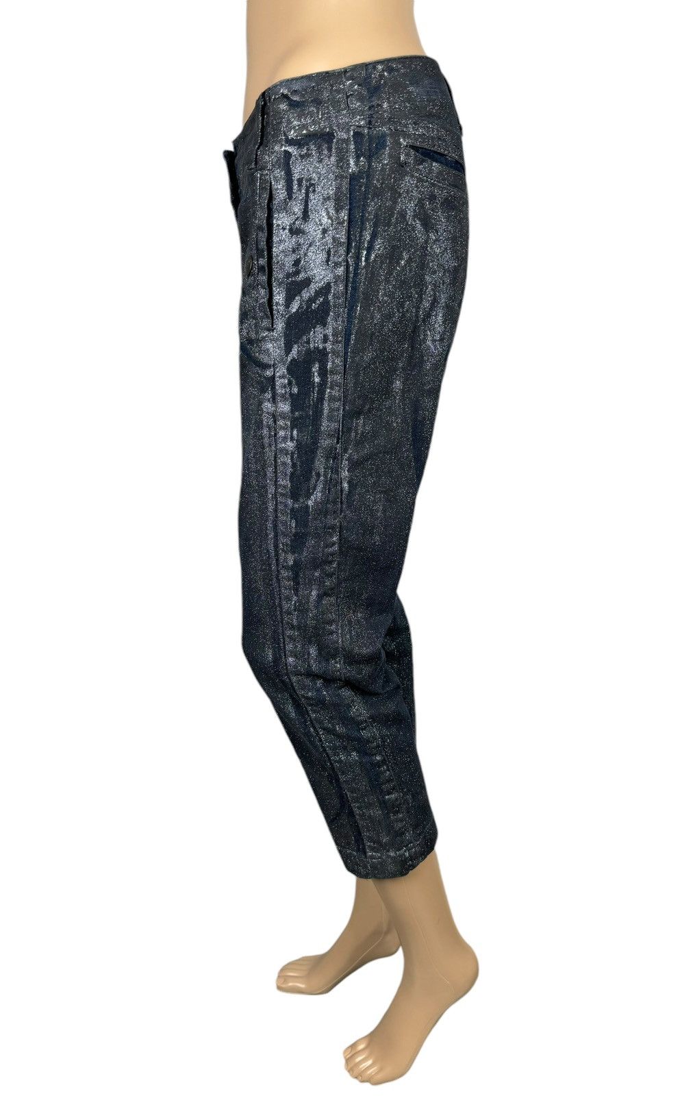 Just Cavalli × Vintage Just Cavalli Waxed Glitter Jeans Cropped Ankle Zip size 28 Size 28" / US 6 / IT 42 - 6 Thumbnail