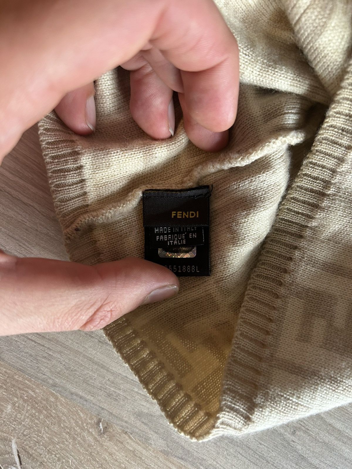 Fendi Zucca Logo Beanie in Beige Wool