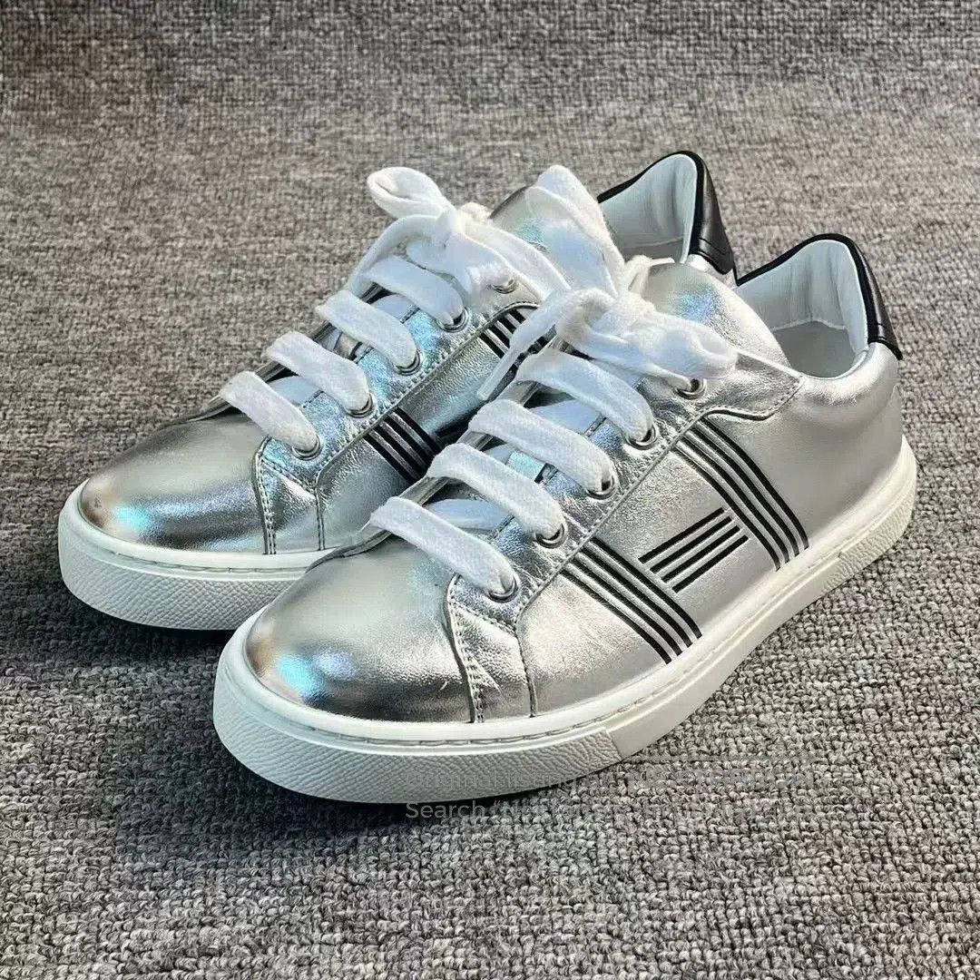 Hermes Hermes Silver Black Large H Low-Top Sneakers. Size US 4.5 / IT 34.5 - 1 Thumbnail