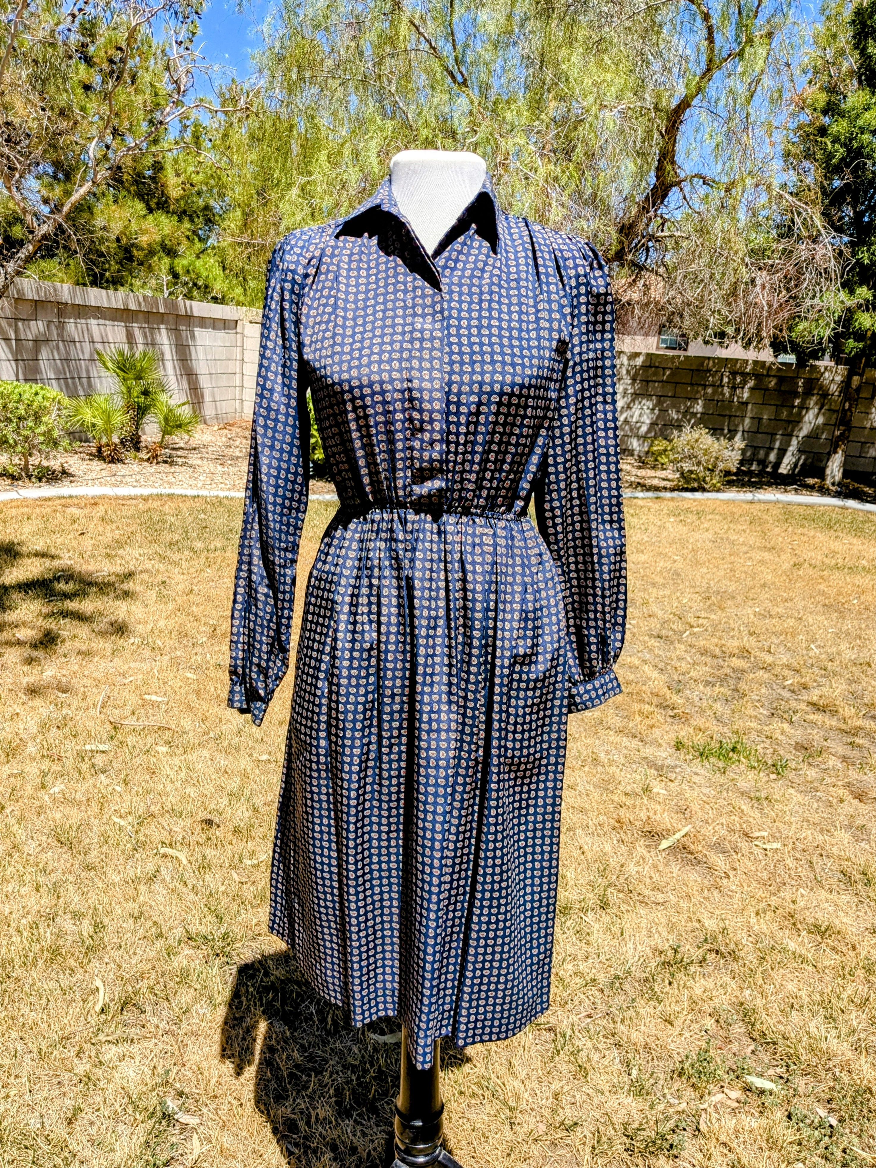 Vintage Vintage 1980s Paisley Talbots Petites 2P Midi Blouson Dress Size XS / US 0-2 / IT 36-38 - 1 Thumbnail
