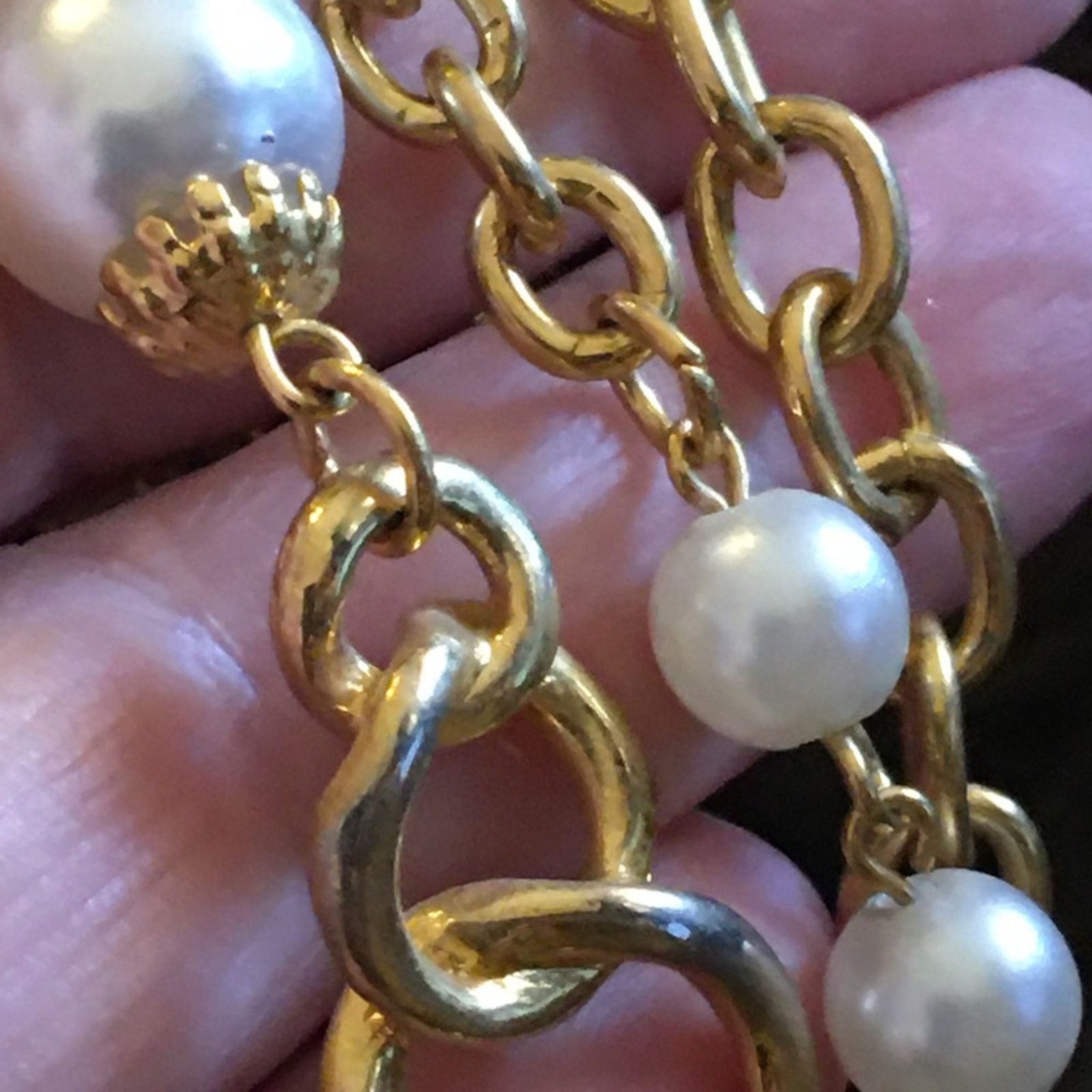 Vintage Vintage triple layer gold chain pearl necklace Size ONE SIZE - 7 Thumbnail