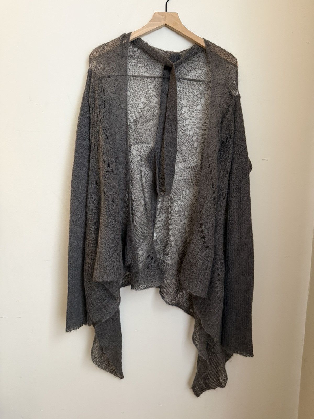 Rick Owens Rick Owens STAG FW 2008 gray open knit draped cardigan Size M / US 6-8 / IT 42-44 - 1 Thumbnail