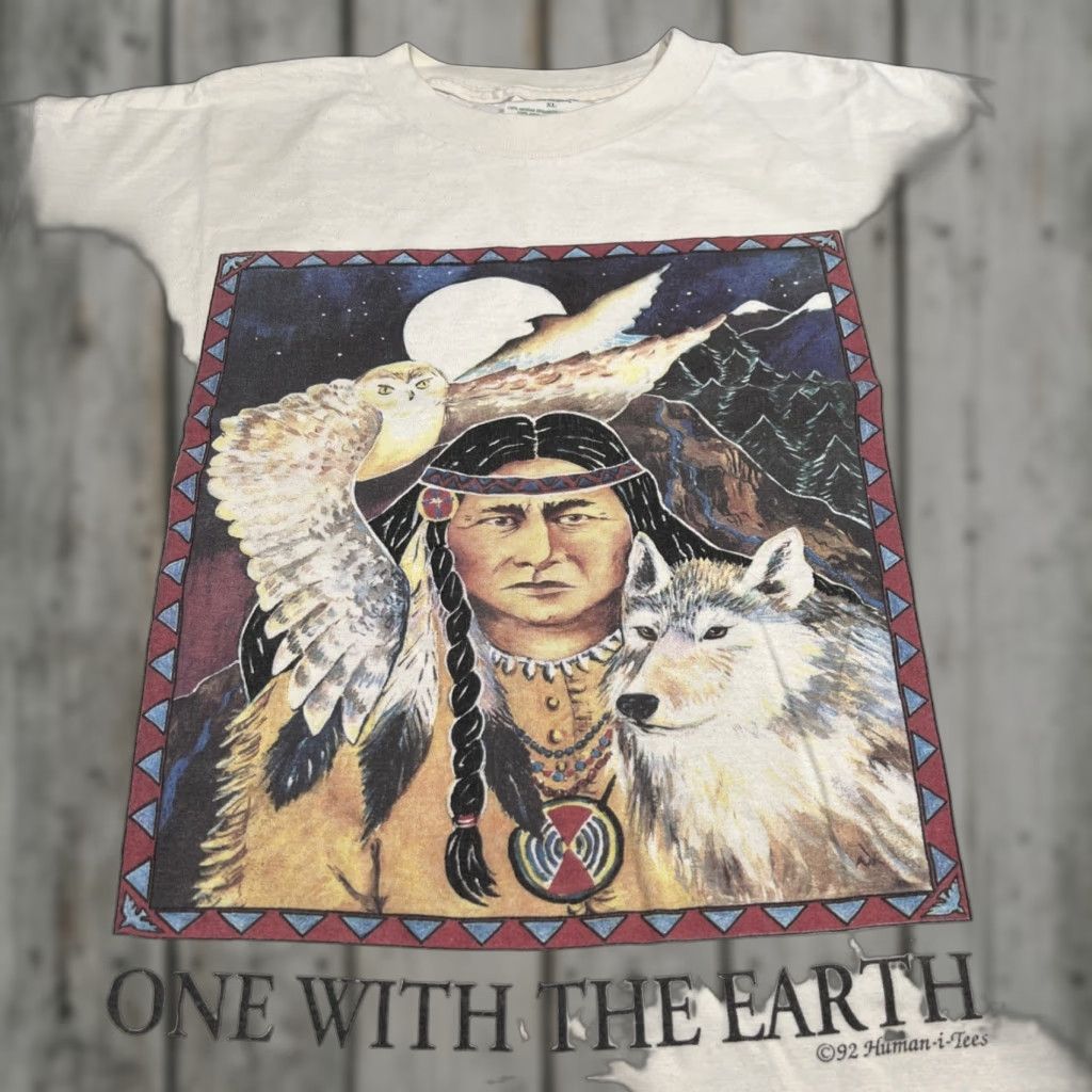 Ecco VINTAGE 90s Human-1-Tees Shirt Men XL One With The Earth Single Stitch Graphic Eco Shirt Men XL Beige Cotton Hippy 1990s Mens Size US XL / EU 56 / 4 - 1 Thumbnail