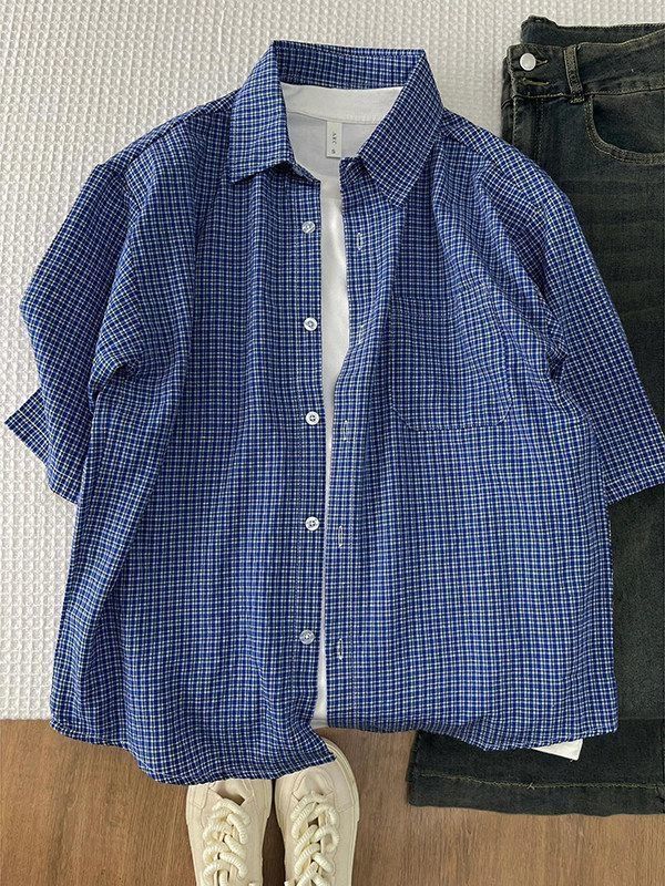 Other Casual Blue Plaid Short Sleeve Shirt Size US M / EU 48-50 / 2 - 1 Thumbnail