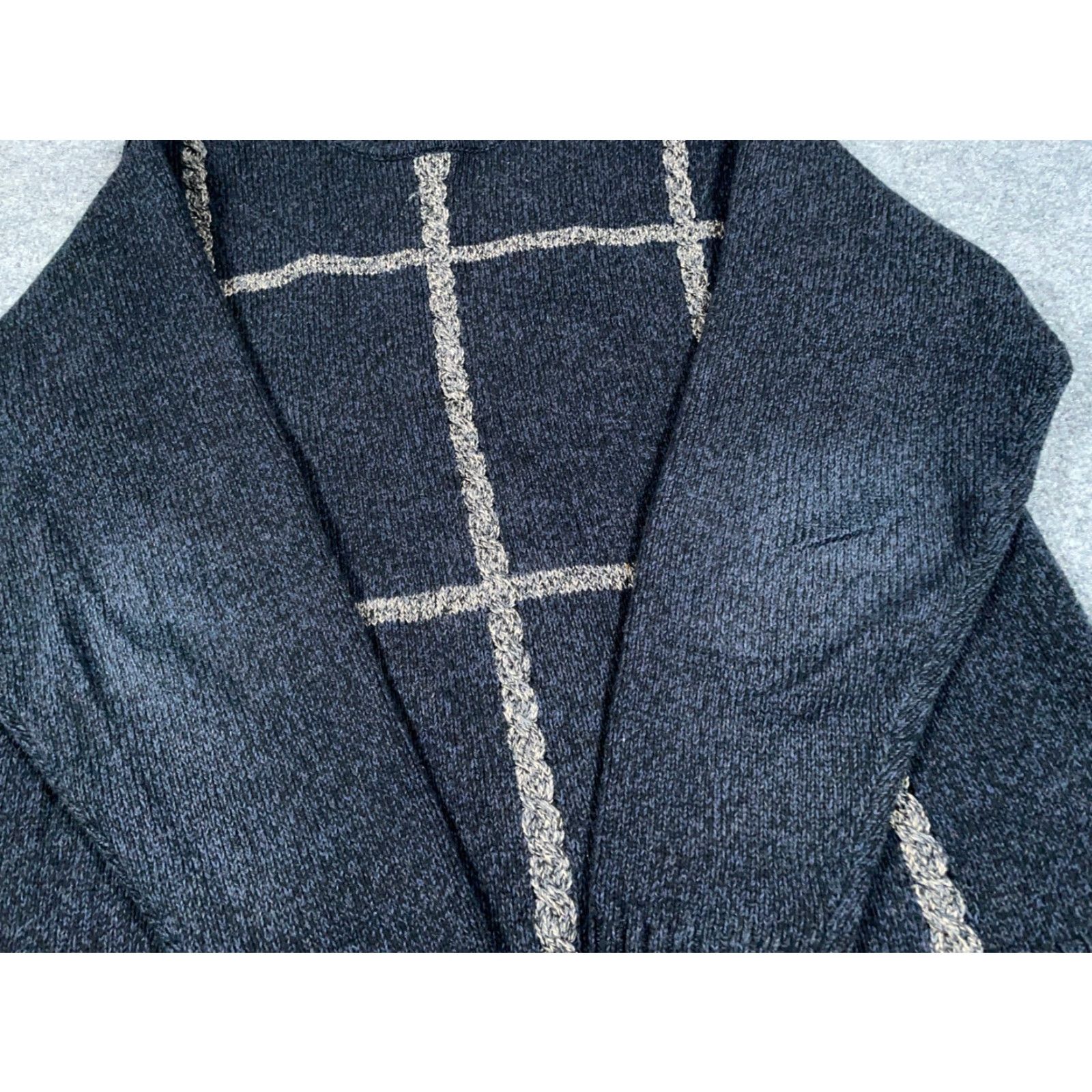 Geoffrey Beene VINTAGE Preppy Dad Style Grid Check Sweater Adult Large Dark Blue Cotton Knit Mens Size US L / EU 52-54 / 3 - 3 Thumbnail