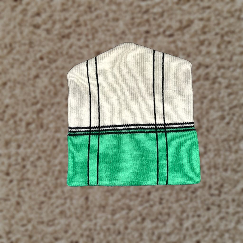 Vintage Beanie Toque Adult One Size Green White Stripe Knit Acrylic Blend Outdoor Size ONE SIZE - 1 Thumbnail