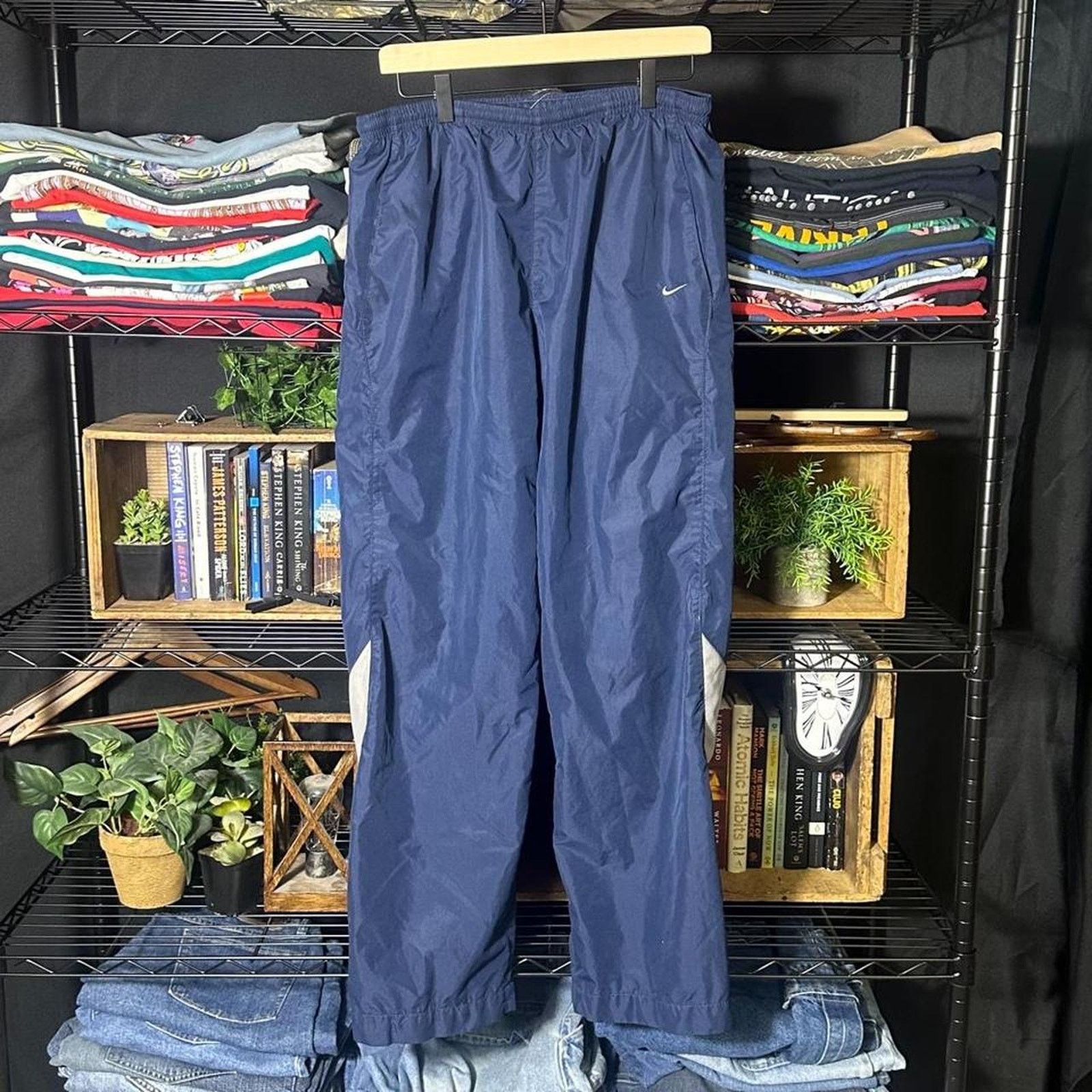 Vintage Y2K Nike Track Pants Navy Blue Lightweight Striped