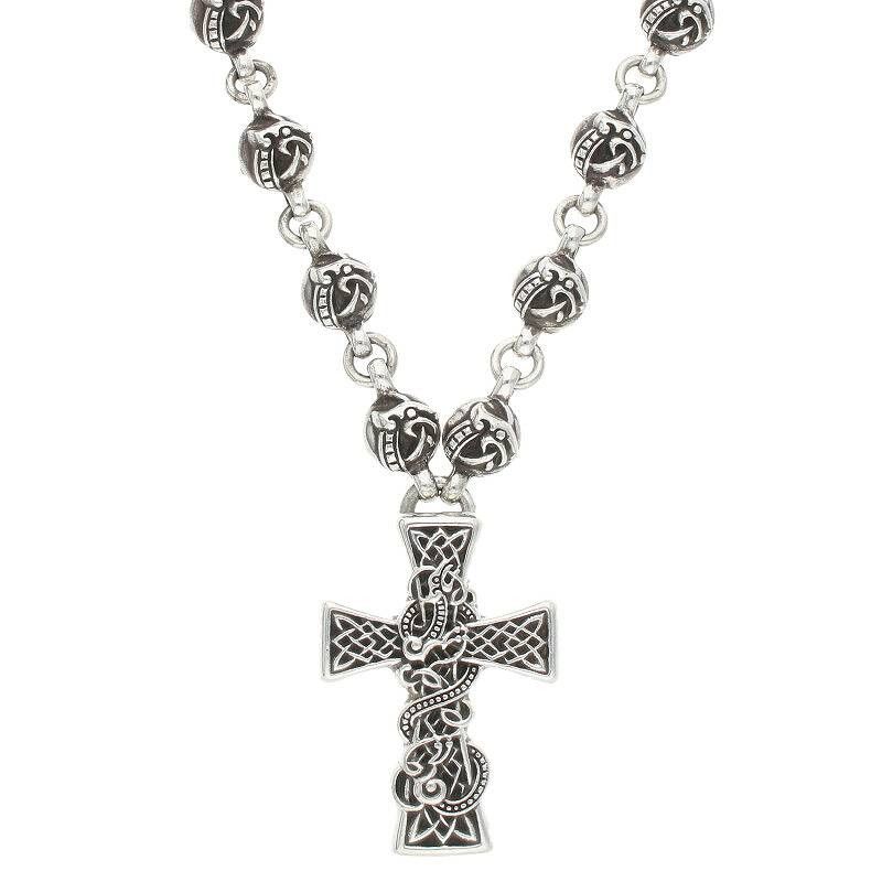 Pre-owned Chrome Hearts Celtic Ball Chain Cross Necklace - 21 Inch In Silver