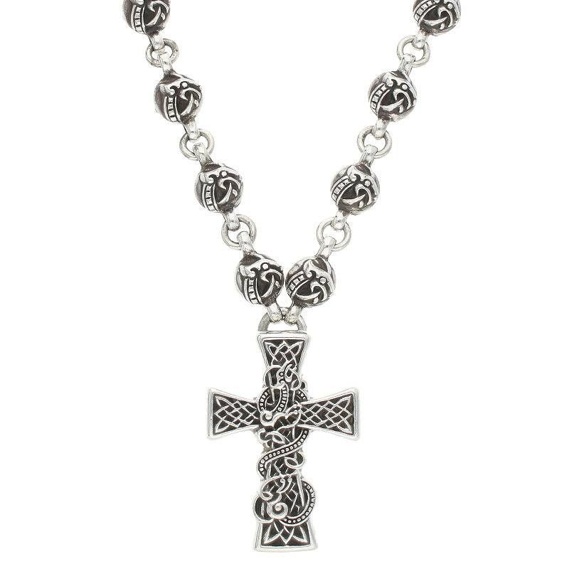 image of Chrome Hearts Celtic Ball Chain Cross Necklace - 21 Inch in Silver, Men's
